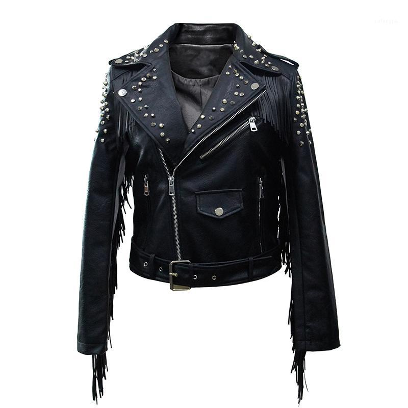 

Women' Leather & Faux Women Coat Spring Jacket 2021 Brand Pu Clothes Slim Outerwear Rivet And Tassel Female Coats Size -2xl1