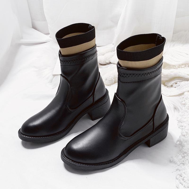 

Women boots winter warm plush fur boots snow female Nice casual non-slip waterproof flat bottom punk1, Black leather