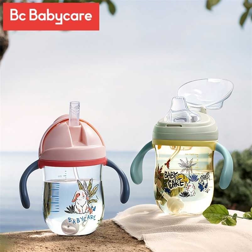 

BC Babycare Baby Sippy Cup Print Anti-choked Handle&Sling Feeding Duckbill Cup Gravity Ball Drinking Learning Straw Water Bottle 220112