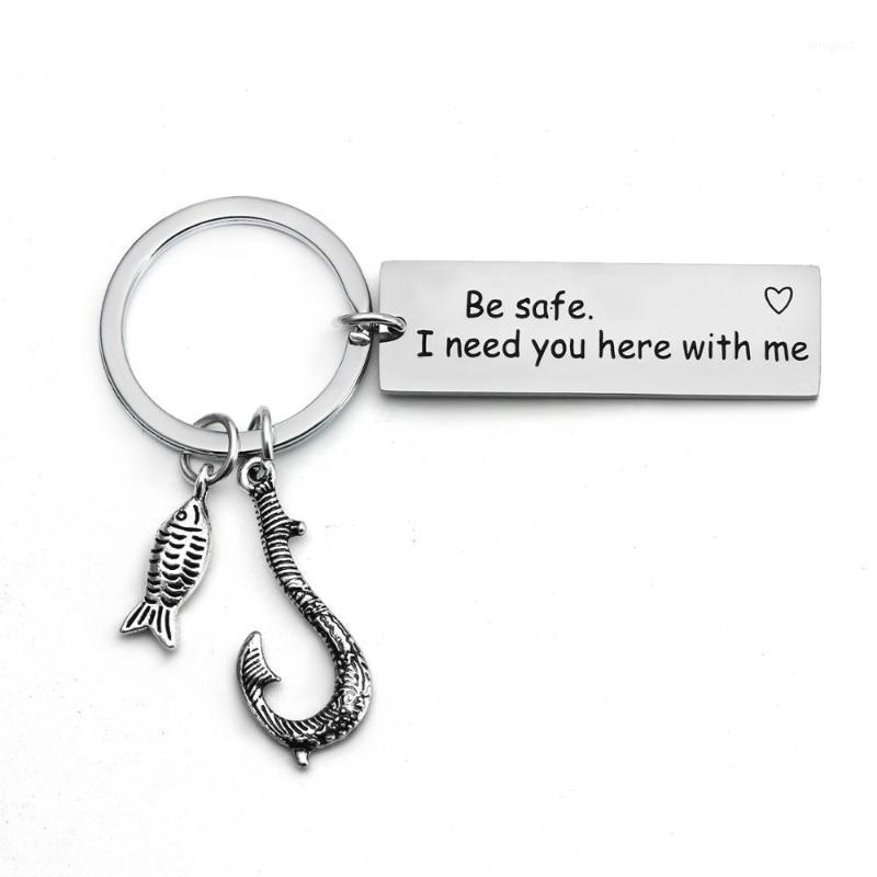 

Keychains Fish Hook Fishing Keychain Stainless Steel Be Safe I Need You Here With Me Heart Keyring Dad Family BFF Father's Day Xmas Gif