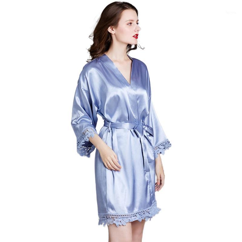 

Pajamas Women's Spring and Summer Long-Sleeved Silk Home Bathrobe Nightgown Bathrobe1, White