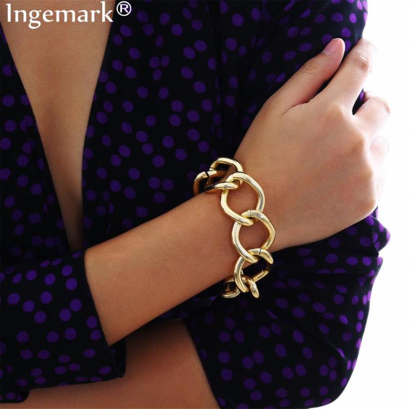 

High Quality Punk Lock Chain Bracelets Bangles Women Men Armband Fashion Round Coin Heavy Aluminum Bracelet Couple Jewelry 2020