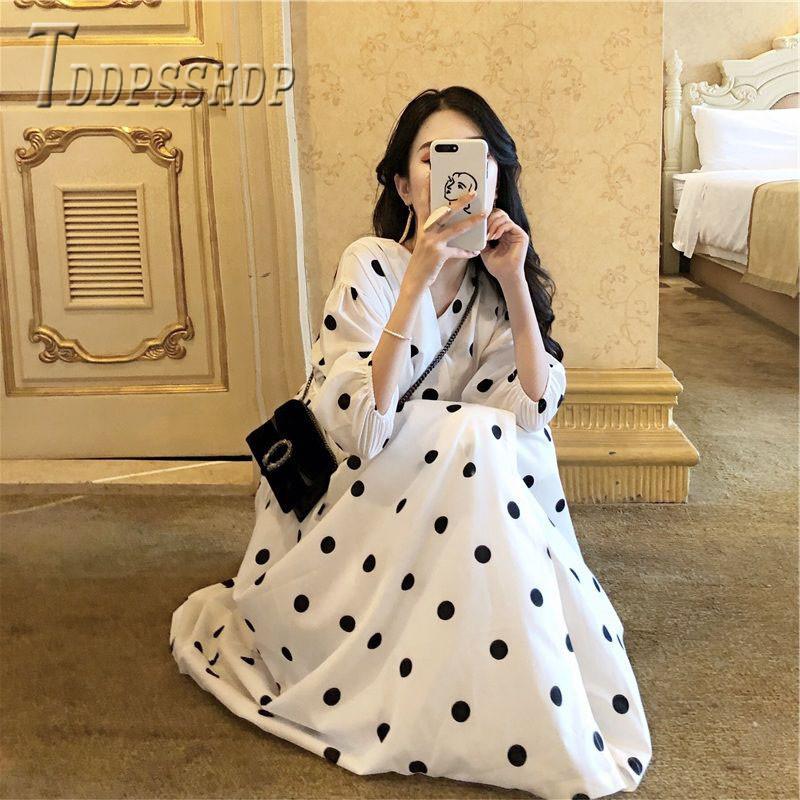 

2020 Summer New Chiffon Women Dress Polka Dot Vacation Female Dresses, Picture