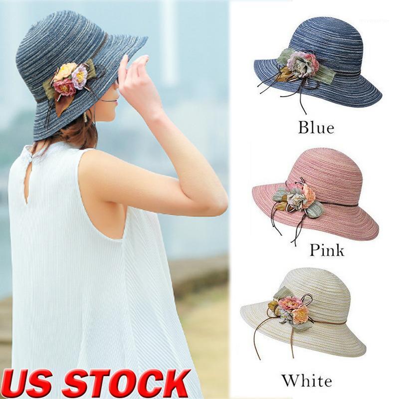 

2020 Summer Women's Hat Floppy Straw Hats for Women Ladies Wide Brim Beach Hat Sun Foldable Cap Floral Random Color1, Pink