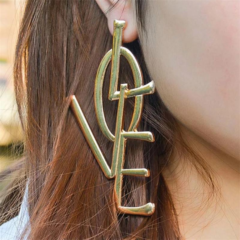 

Stud Metal Letters Love Earrings Exaggerated Harajuku Fashion European And American Women Punk Geometric