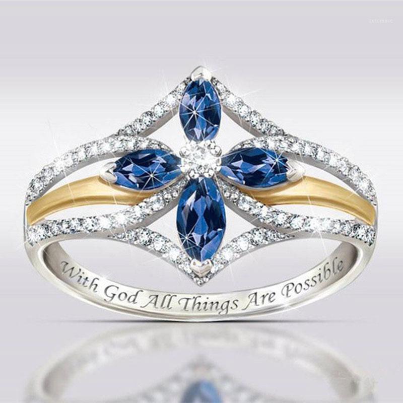 

Mariage Wedding Cross Rings for Women Fashion Blue Crystal Zircon Engagement Rings White Gold&Yellow Gold Color Wedding Jewelry1