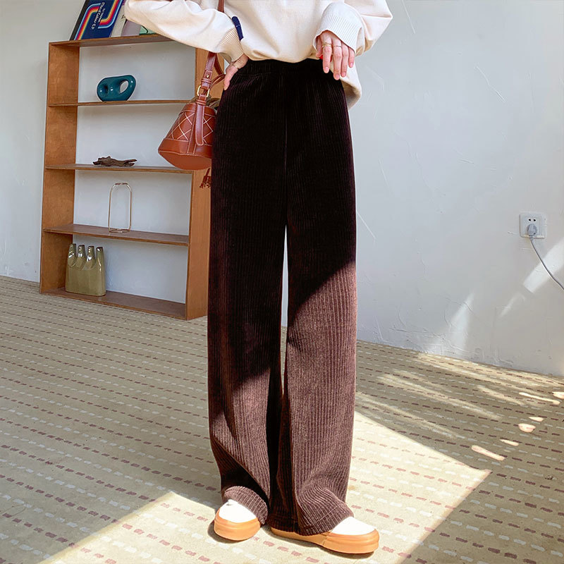 

2021 New 3 colours Korean style leg wide high-waisted elastic corduroy long women's pants (x1691) 938H, Coffee