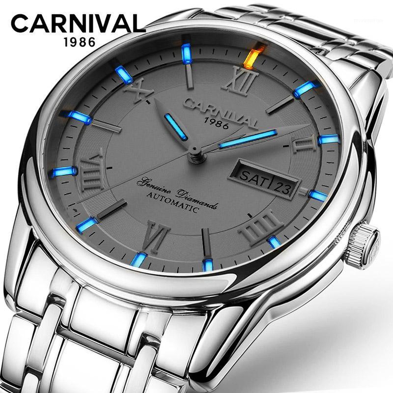 

Fashion casual men's mechanical watch men's watch automatic CARNIVAL waterproof all steel clocks Montre Homme1, Gold silver white