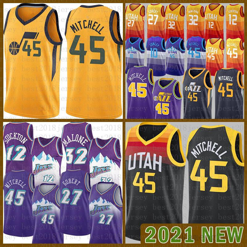 

2021 New Basketball Jersey Utah Jazz Mens Donovan 45 Mitchell Mesh Retro Rudy 27 Gobert John 12 Stockton Youth Karl 32 Malone Red, Black;red
