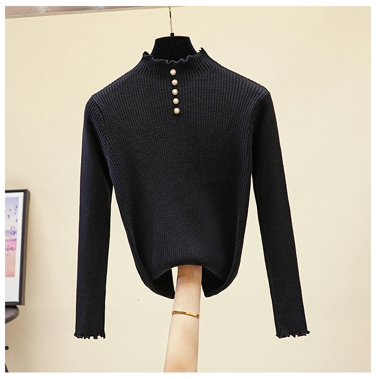 

2021 New Casual Autumn Winter Basic Sweater Pullovers Women High Neck Solid Slim Thick Female Long Sleeve Warm Knit Top Ghfb, Green