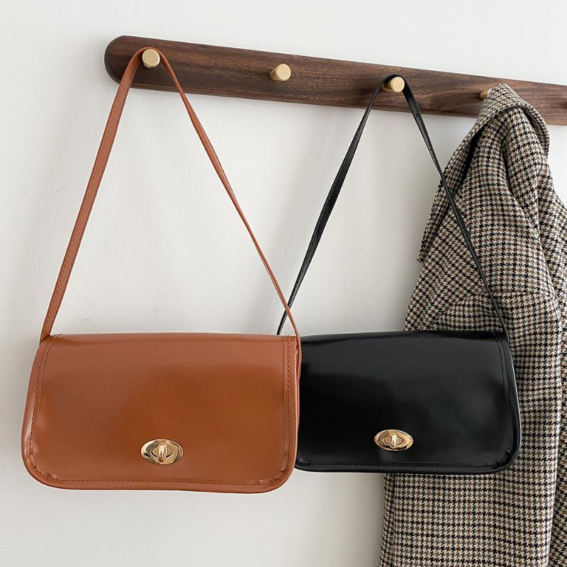 

Vintage Solid Women Shoulder Bag Hasp Fashion Female PU Leather Underarm Bags Ladies Tote Bags Purse femmes sacs aisselles, Light brown