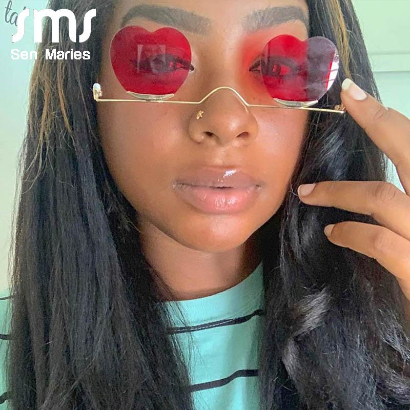 

Sunglasses Fashion Small Rimless Women Vintage Heart Glasses Metal Pearl Frame Unique Eyewear Mujer