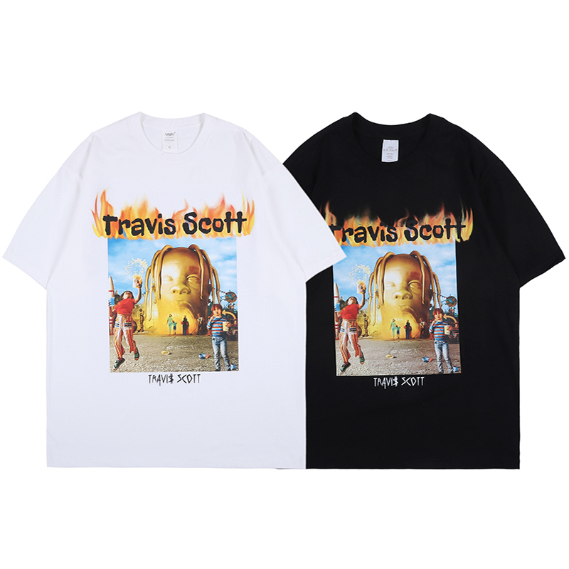 

2021 New Man' Shirt Hip Hop Cotton Figure Short Sleeve LV59, Black