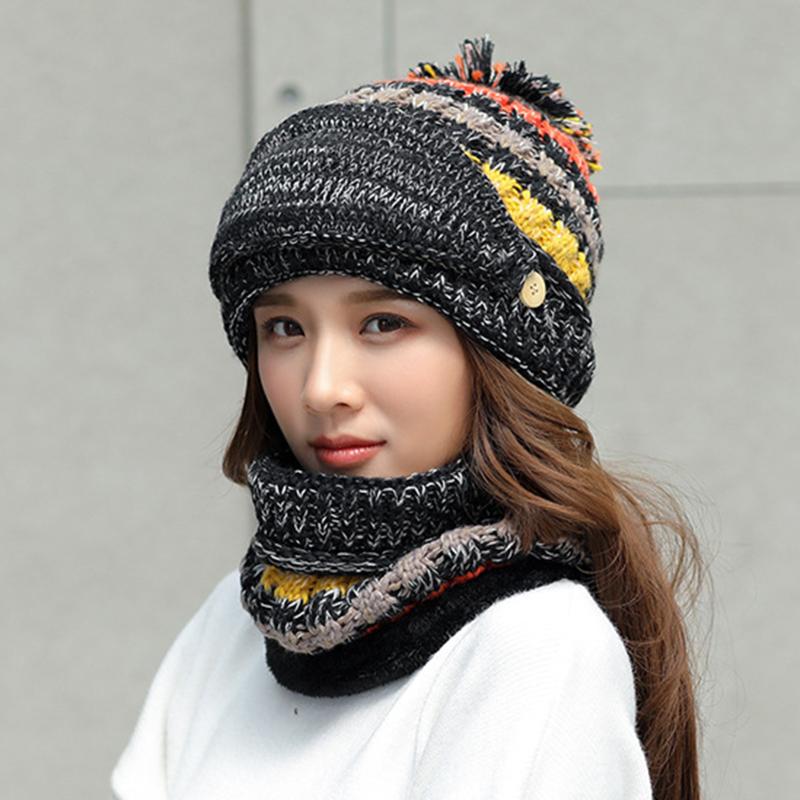 

Three-Piece Set Soft Warm Knit Beanie Scarf Face Cover Thickened Winter Ski Hat with Pompom for Women Girls PR Sale, Gray