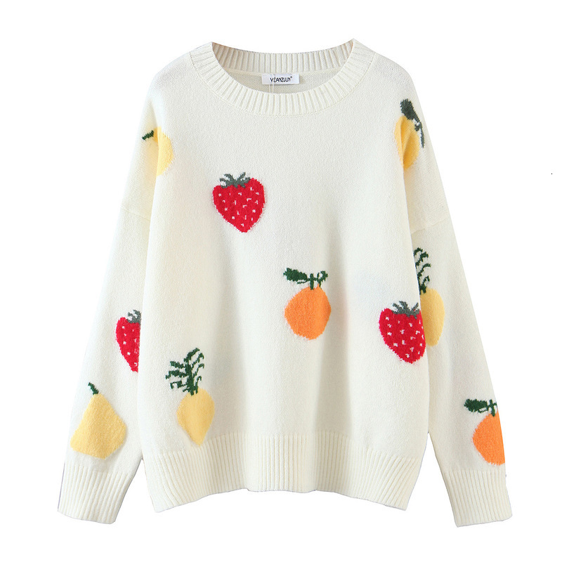 

2021 New Xds Autumn Europe and the United States Women's Strawberry Fruit Knit Female Sweaters Nujm, One size