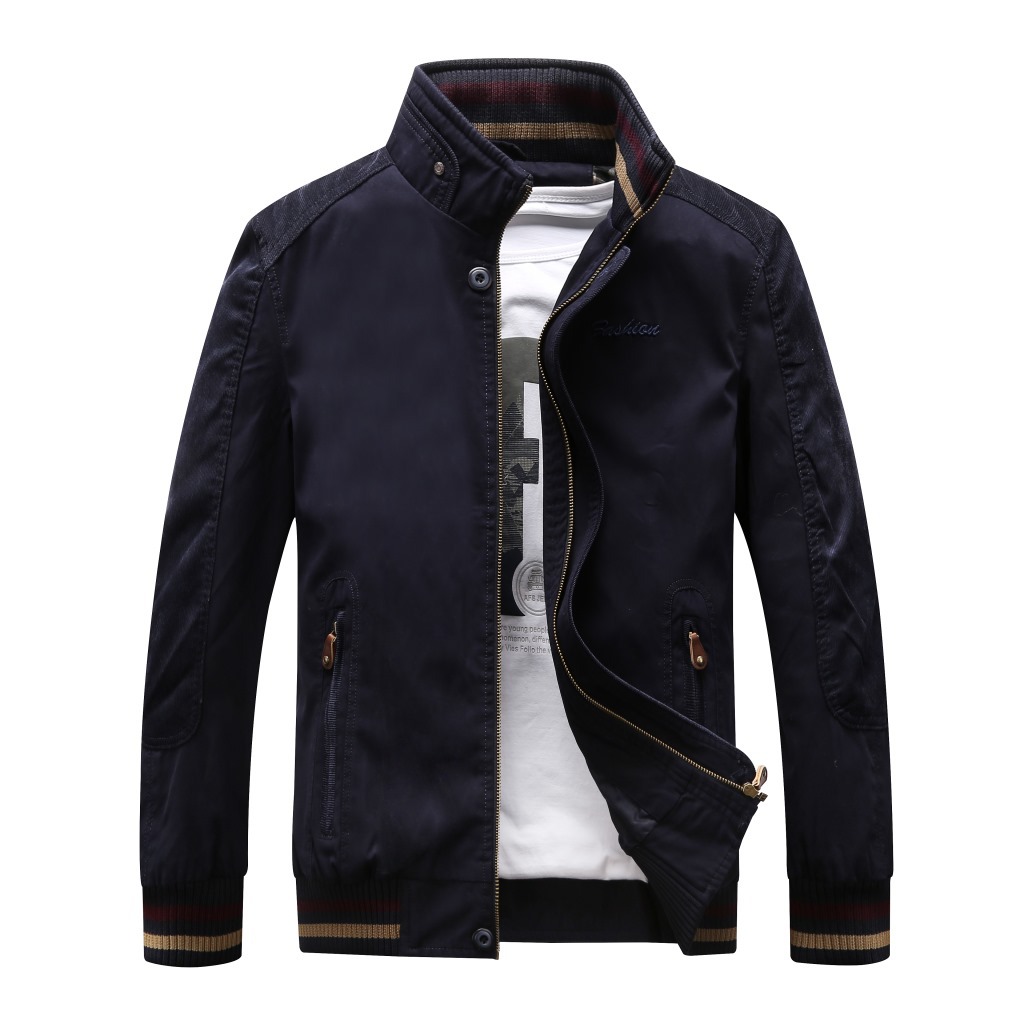 

Men Casual Long Sleeves Spring Autumn Stand Collar Cotton Jacket Coat Plus Size Businessman Outfit Tops, Blue