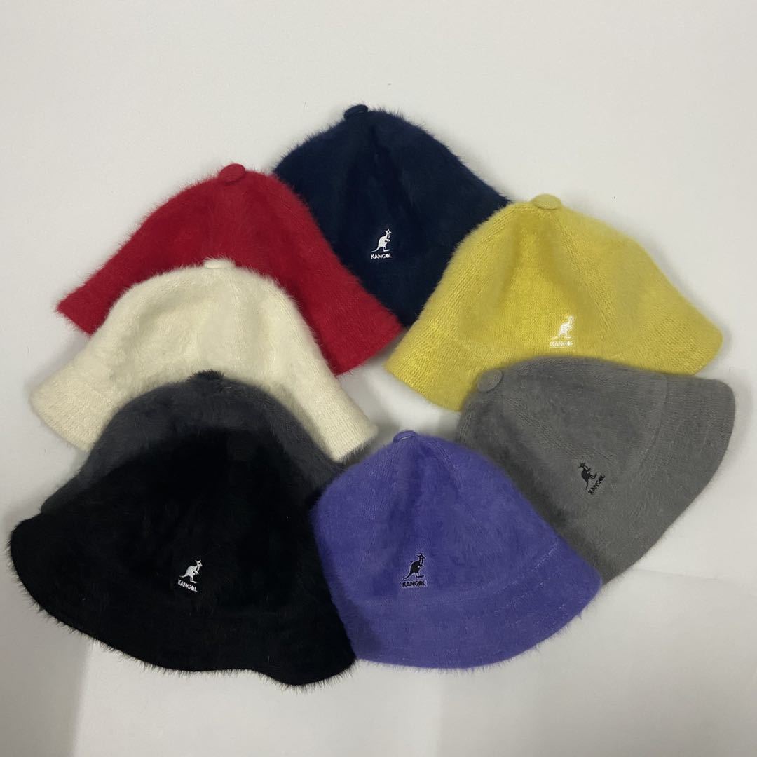 

New kangol kangaroo rabbit fur basin hat embroidered warm white fur fisherman hat, Blue;gray