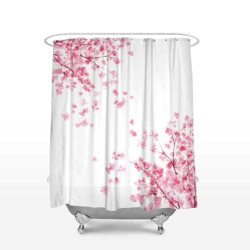 

Fabric Shower Curtain Japanese Cherry Sakura Flowers Blossoms Home Decor Bathroom Accessories Waterproof Polyester Bath Curtains