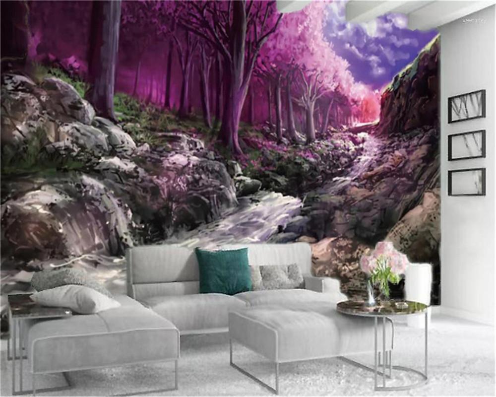 

Custom 3d Wallpaper Mural Pink Forest Romantic Landscape Painting Silk Wallpaper for Living Room Bedroom Decoration1, As pic