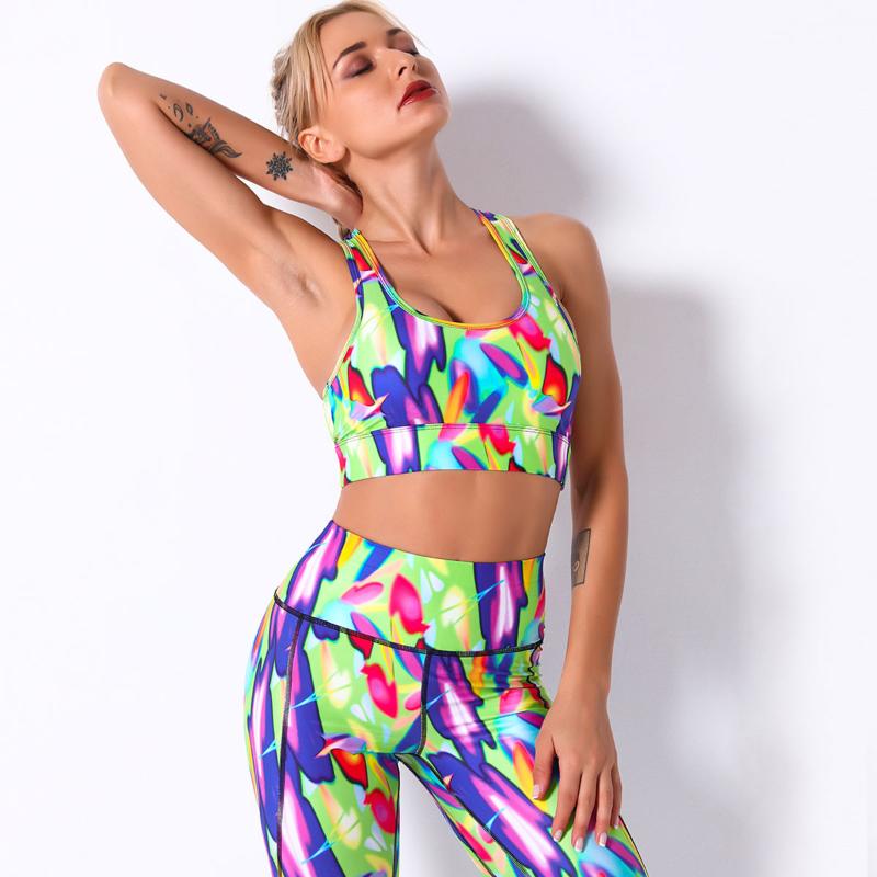 

Digital Printing Color Floral Stripe Breathable Yoga Bra Women's Sports Running Fitness Clothes, Only tops