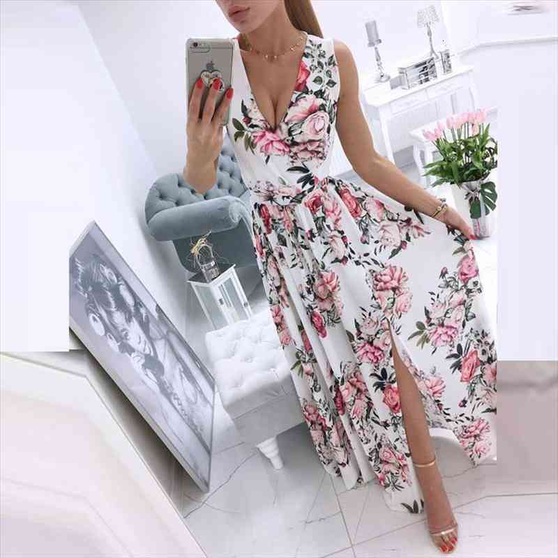 

Summer Clothes For Woman Chiffon Floral Print Beach Dress Sexy Maxi White Elegant Prom Party Dresses Fashion Women Clothing, Black;gray
