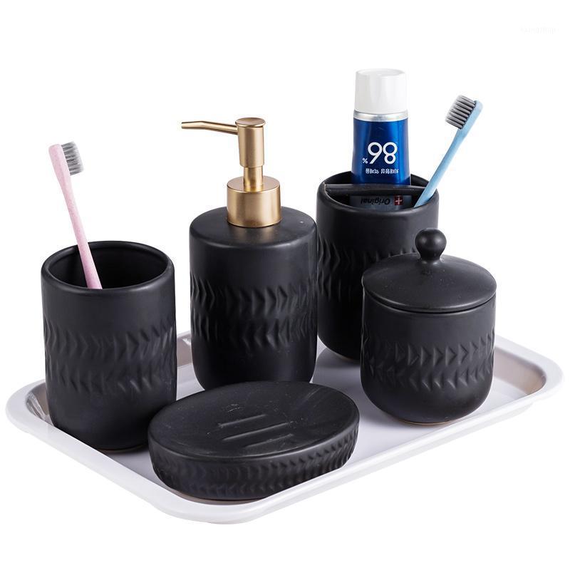 

Nordic Bathroom Matte black Euro-style Simple Ceramic Washing Suit Supplies Model Room Home dispenser1