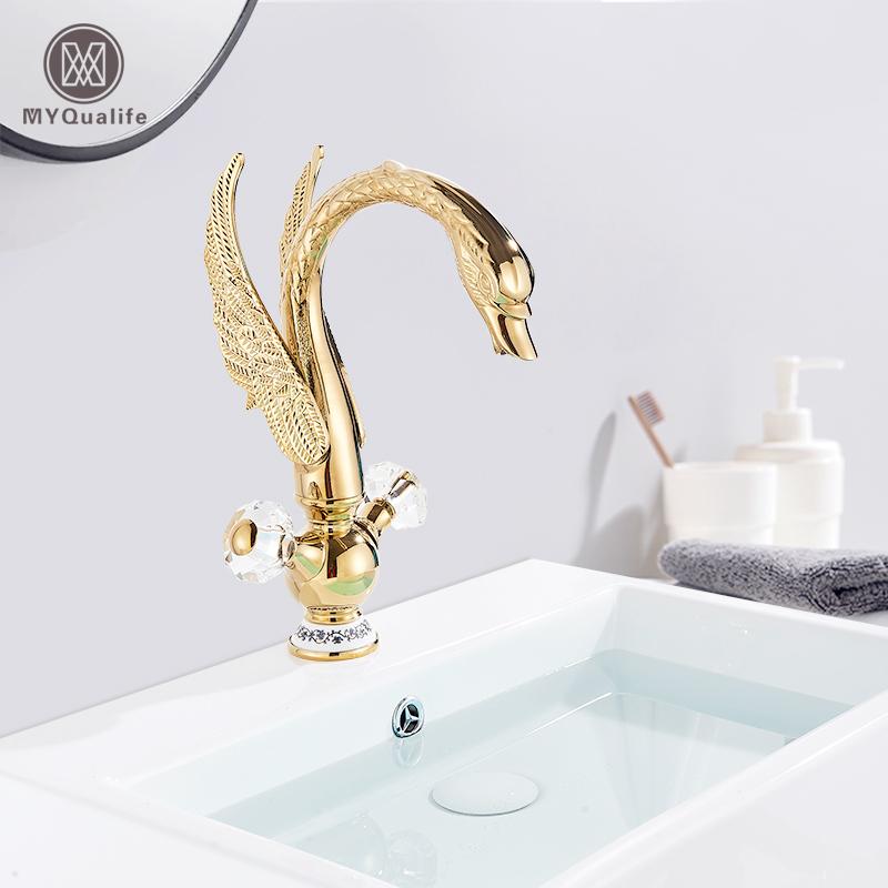 

Luxurious Gold Bathroom Basin Faucet Brass Deck Mounted White Mixer Taps Short Hot and Cold Mixer Tap