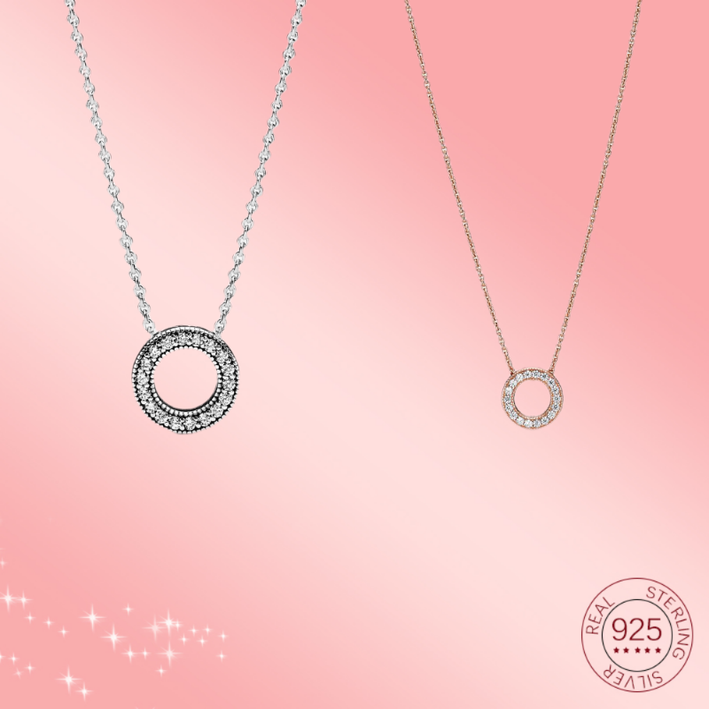 

2020 New Pendant Women 925 Sterling Silver Logo Pavé Circle Collier Necklace Charms Fit Girl Original Pan Fashion Jewelry Gift