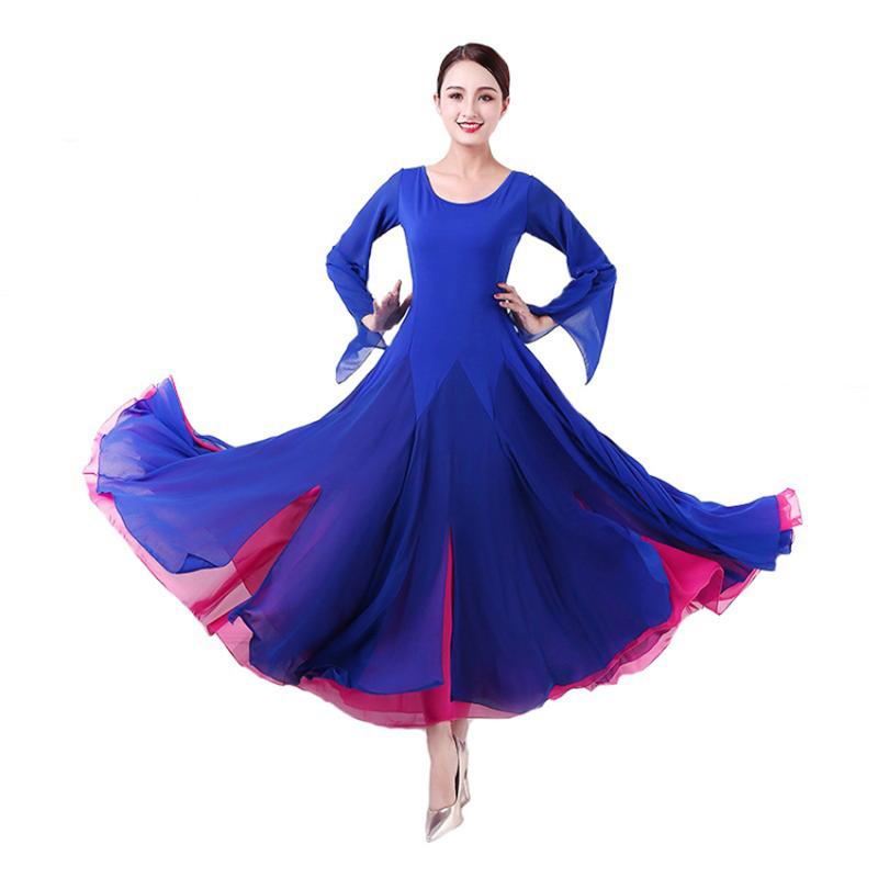 

Women Trumpet Sleeves Flamenco Waltz Tango Ballroom Waltz Standard Dance Dresses, Blue