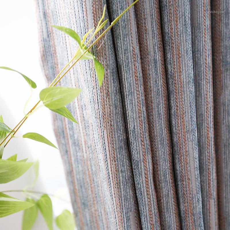 

Customized simple modern curtain fabric chenille fabric striped living room bedroom bay window floor curtain1, White