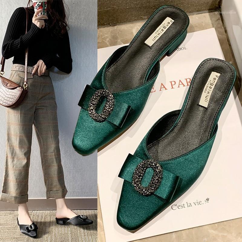 

2020 New Women Shoes Woman Mules Cover Toe Square Heels Sexy Ladies Shoes Female Slippers Slides1, Black