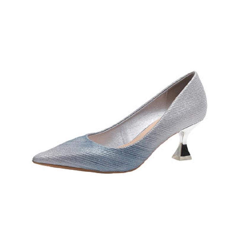 

2020 spring new women's fashion high-heeled wild comfortable shallow mouth set of toes and Korean women's single shoes, Blue