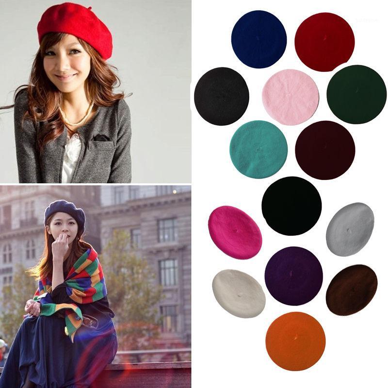 

2019 New Womens Winter Hat Beret Female Wool Cotton Blend Cap 16 Color New Woman Hats Caps Black White Gray Pink Boinas De Mujer1