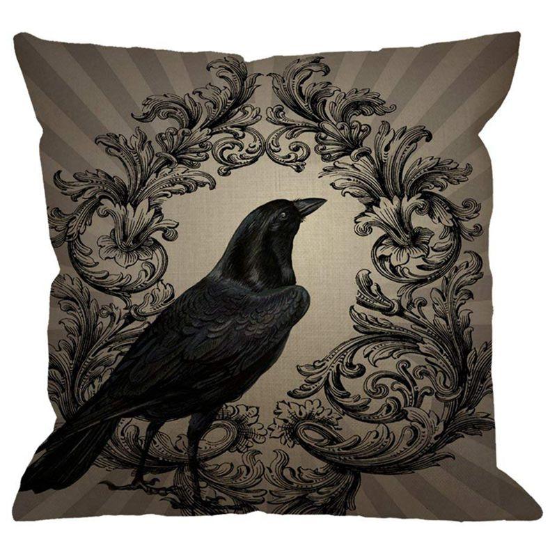 

Vintage Crow Black Flower Linen Square Cushion Cover Standard Pillowcase for Men Women Kids Home Decorative Sofa Armchair Bedroo Pillow Case