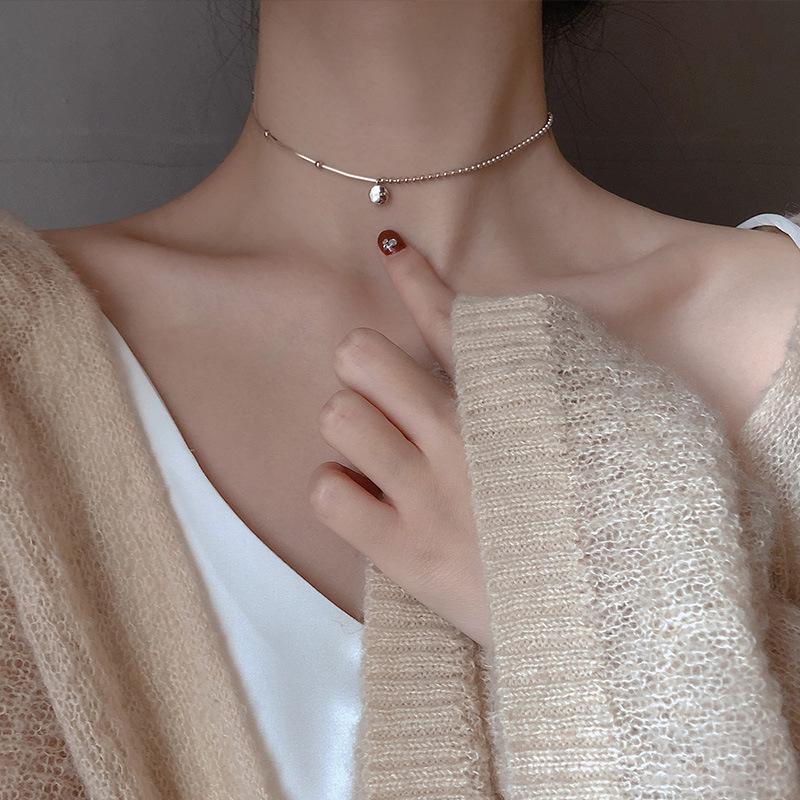

Simple Silver Color LUCKY Beads Necklaces For Women Short Chain Choker Collares Fashion Luck Chain Necklace Clavicle Gift