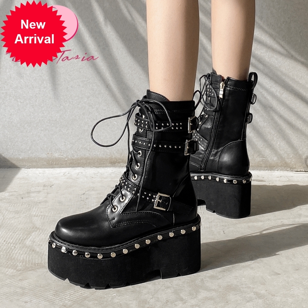

2021 The New New Female Ankle Fashion Chunky High Zip Boots Women Street Shoes Woman 6o94, Black