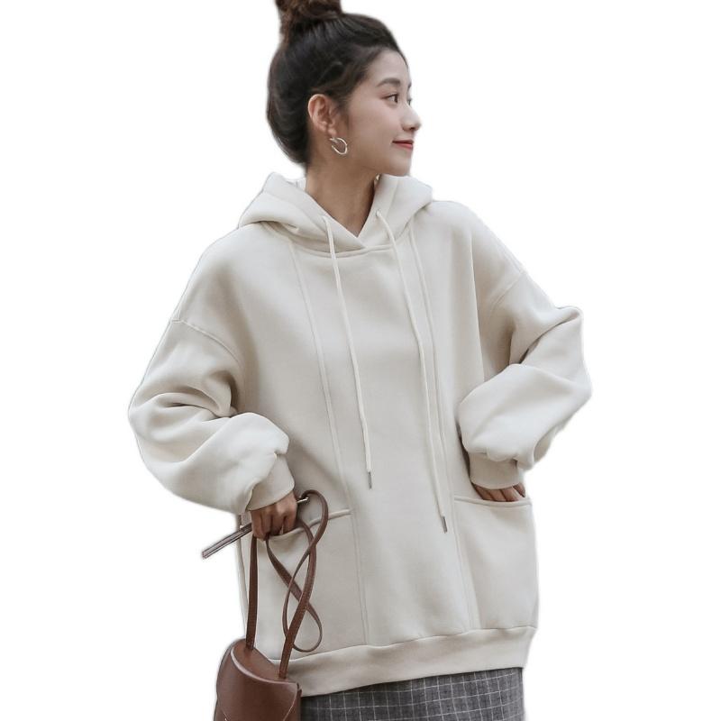 

Autumn And Winter New Loose Hooded Wild Pure Color Plus Velvet Thickening Hoodie, Blue