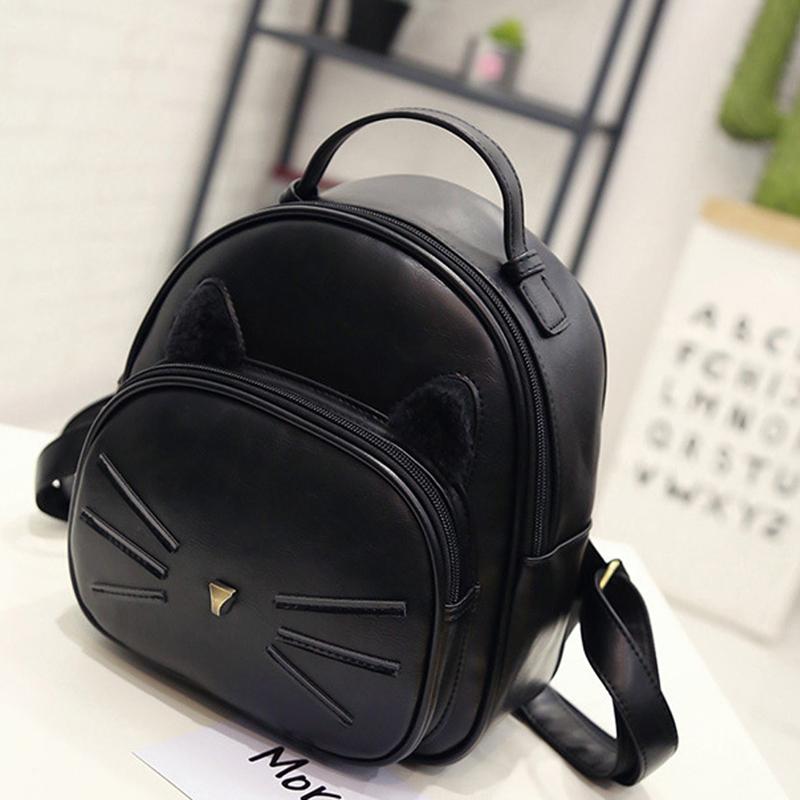 

Mini Cute Cat Backpack Women PU Leather Shoulder Bag For Teenage Girls Kids Fashion New Small Female Ladies School Backpack, Black