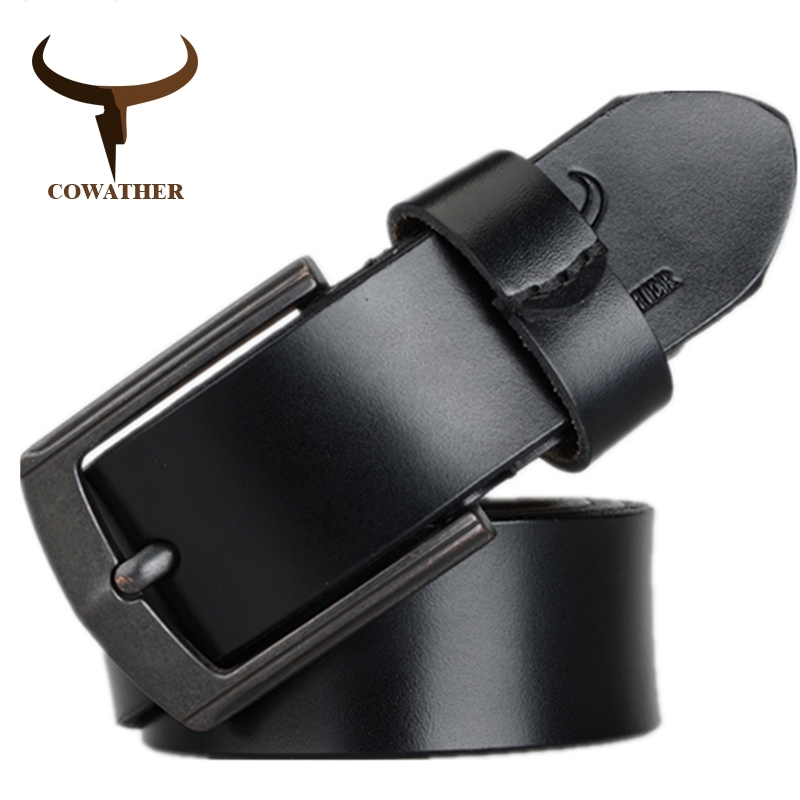 

COWATHER cow genuine leather mens belt for men high quality vintage style 100-130cm male strap ceinture homme free shipping Y200520, Black;brown