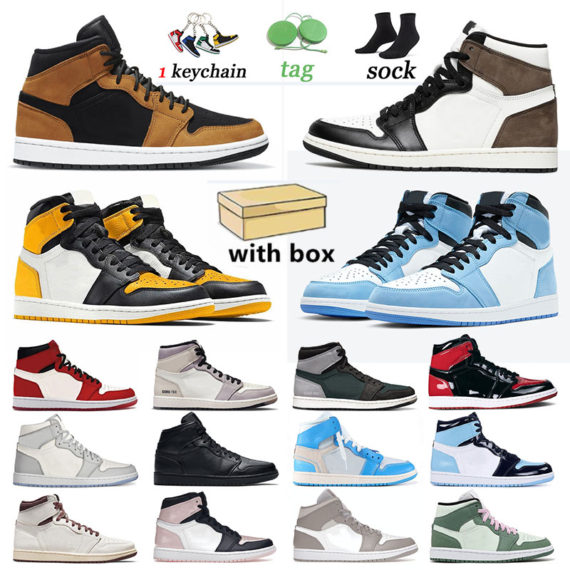 

1s Trainers 1 Designer Sneakers Jumpman Basketball Shoes UNC Atmosphere Men Women Yellow Toe Airness Bred Patent Sports University Blue High OG Dark Mocha Original, B25 36-46 mid barely rose
