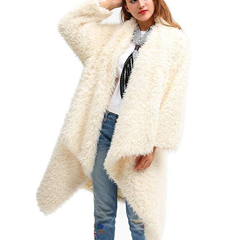 

Solid Loose Women faux fur coat Casual Long Sleeve Open Front Cardigan fur jacket Outwear Top Casual Streetwear winter Coat, Beige