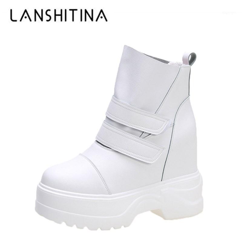 

Women Leather Ankle Boots Winter High Top Platform Sneakers Comfortable Thick Sole Motorcycle Woman Hook Loop Punk1, Black