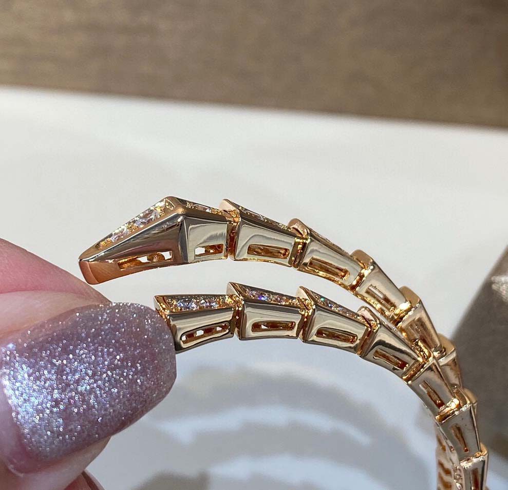 

V gold material charm punk band opened bangle with diamond for women wedding jewelry gift in 18k rose gold have box stamp P7063