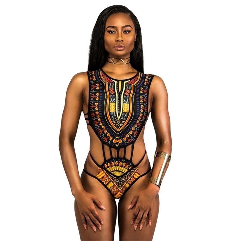 

African Print Swimsuit Swimwear Women One Piece Bathing Suit Sexy Swimsuits High Neck Monokini Bikini Y200824, Bodysuit black