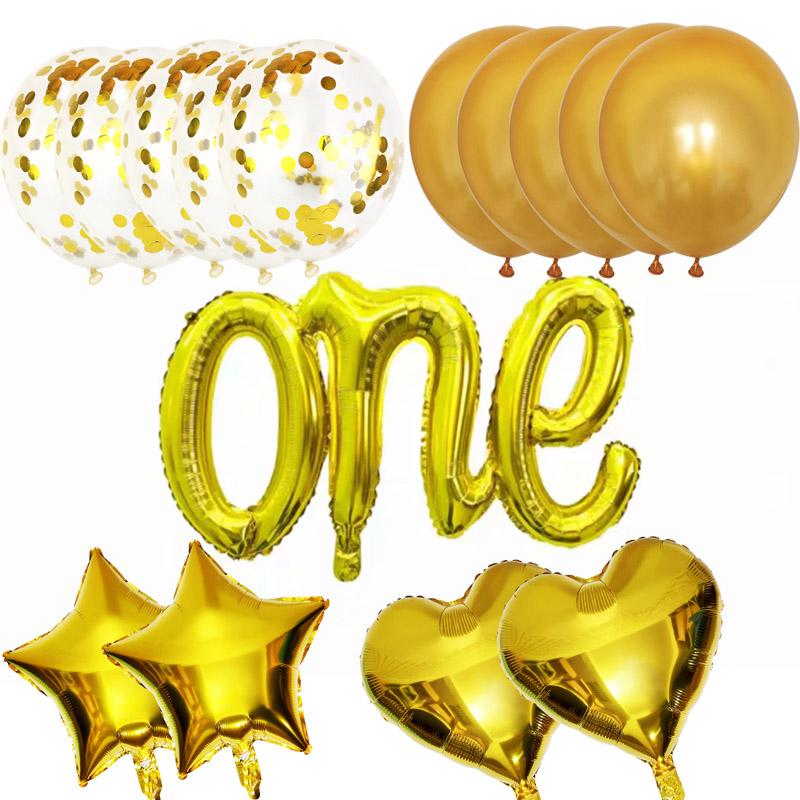 

Jumbo One Script Balloon Baby Boy Girl 1st Birthday Decoration Heart Star Foil Balloons Gender Reveal Party Gold Confetti Ballon