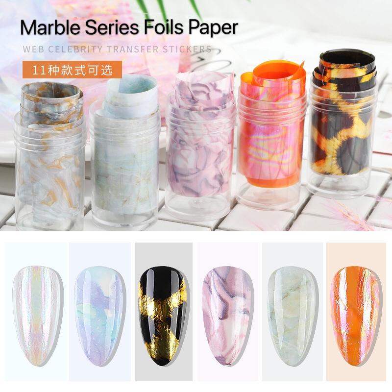 

50*4cm Nail Foils Marble Series Pink Blue Foils Paper Nail Art Transfer Sticker Slide Art Decal Nails Accessories 1 Roll, F706-4