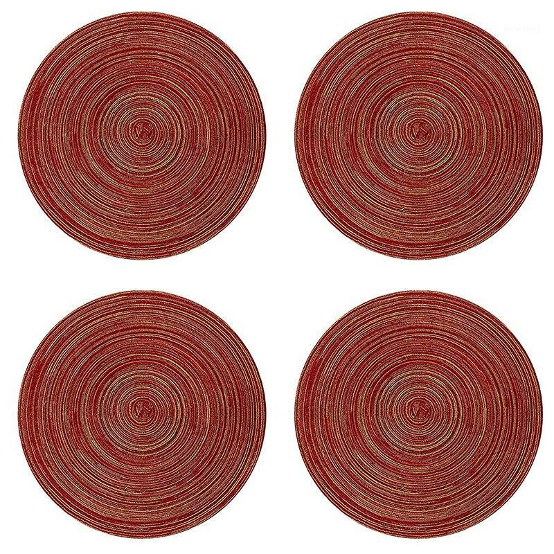 

ABSS-Round Placemats For Dining Table Heat Resistant Wipeable Placemat Washable Kitchen Place Mats Set Of 4,Red Round1