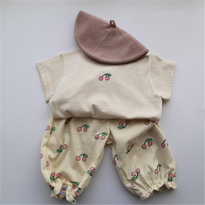 

2021 New Newborn Clothing Set Cotton Baby Cherry Strawberry Print t Short Tops Infant Clothes Boys Girls Pants Children Trousers Suit D3mv, Set2