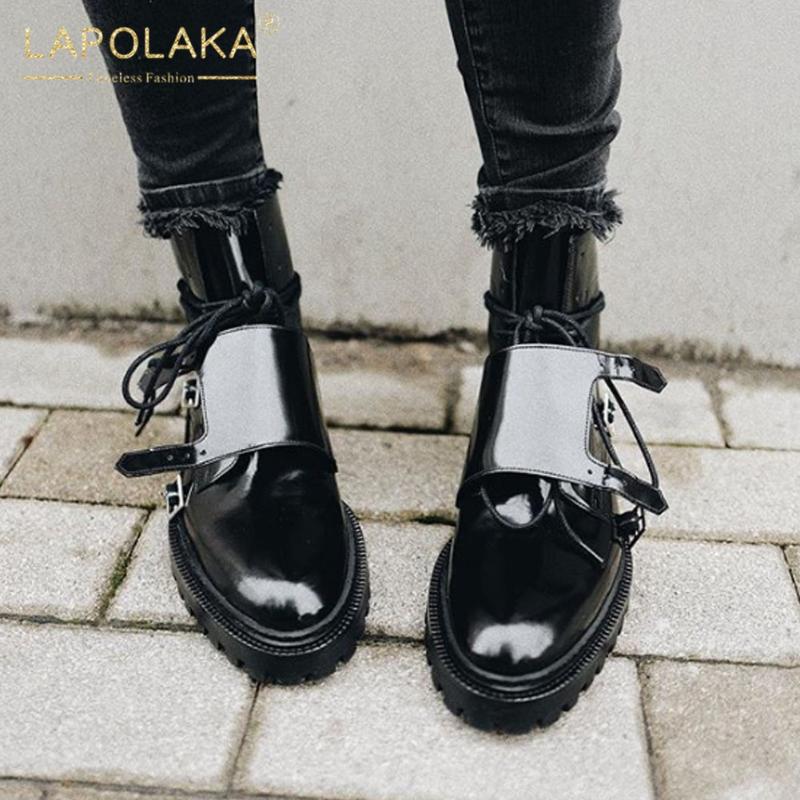 

Lapolaka New Arrivals 2020 Platform Comfortable Boots Women Shoes Lace Up Spring Autumn INS Hot Wholesale Shoes Ladies Boots, Black