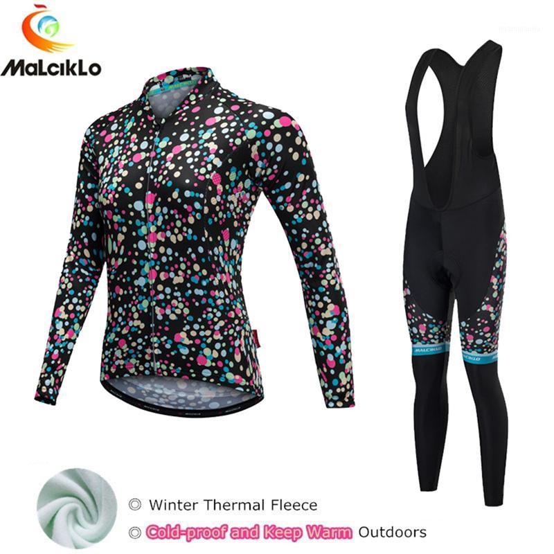 

Malciklo 2020 Color Spots Thermal Fleece Winter Cycling Clothing Women Bike Bicycle Clothes Pro Team Cycling Jersey Set1, Jersey and bib pants